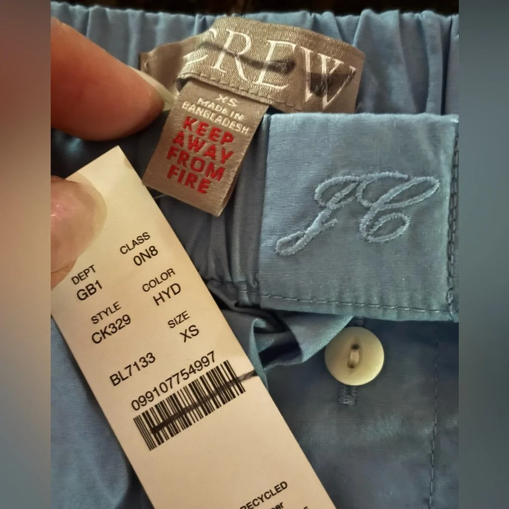 NWT J.Crew Cotton poplin boxer short XS Hydrangea Blue Preppy Casual Classic